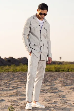 Grey-White Textured Safari Suit