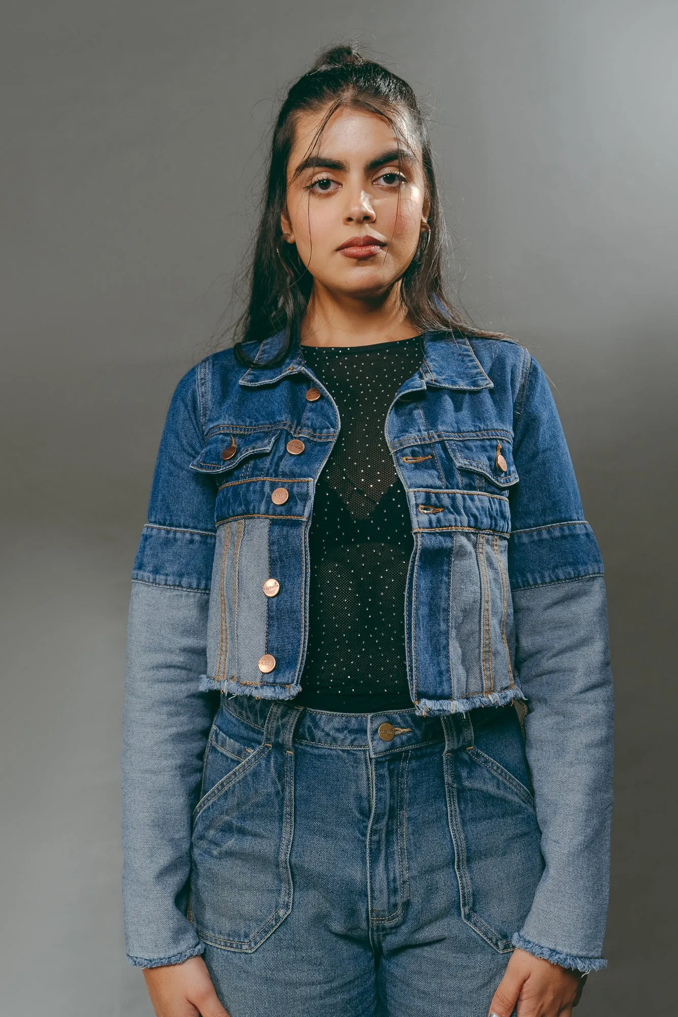 Half & Half Reverse Denim Jacket