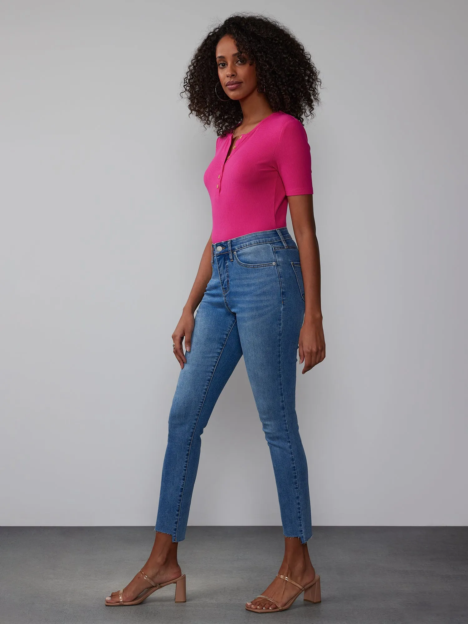 High Rise Curvy Step Hem Ankle Skinny Jeans