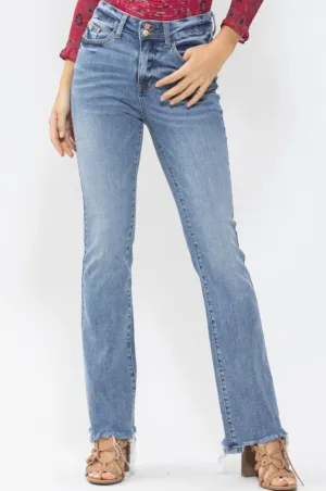 High Waist Jagged Hem Bootcut Denim Judy Blue Jeans