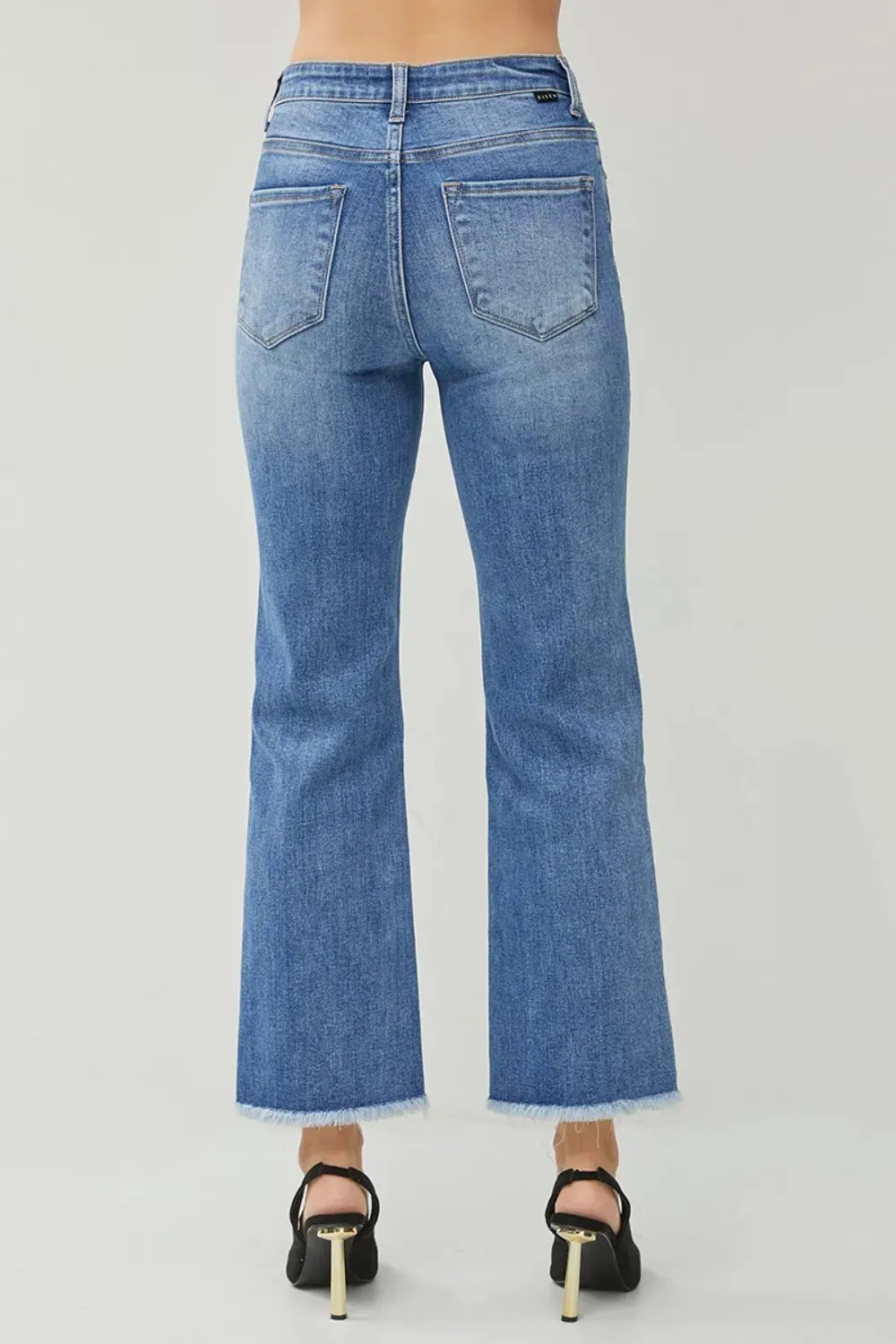 High Waist Raw Hem Slit Straight Jeans