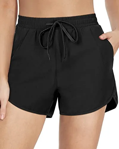 High Waisted Board Shorts for Women with Pockets UPF 50  Swim Shorts