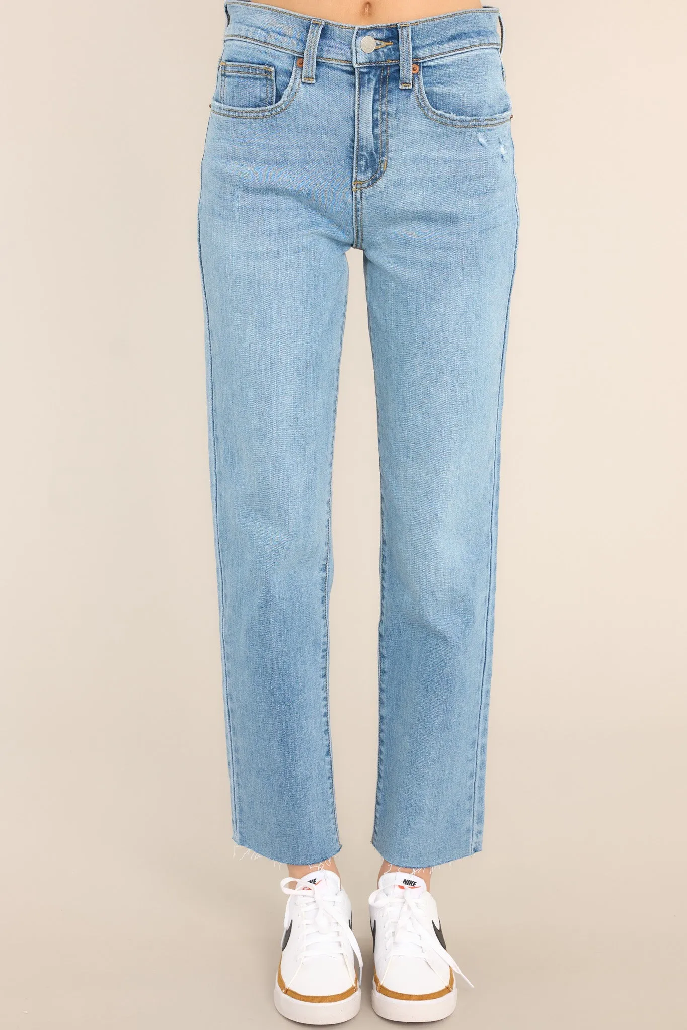 I Knew Light Wash Raw Hem Straight Leg Jeans