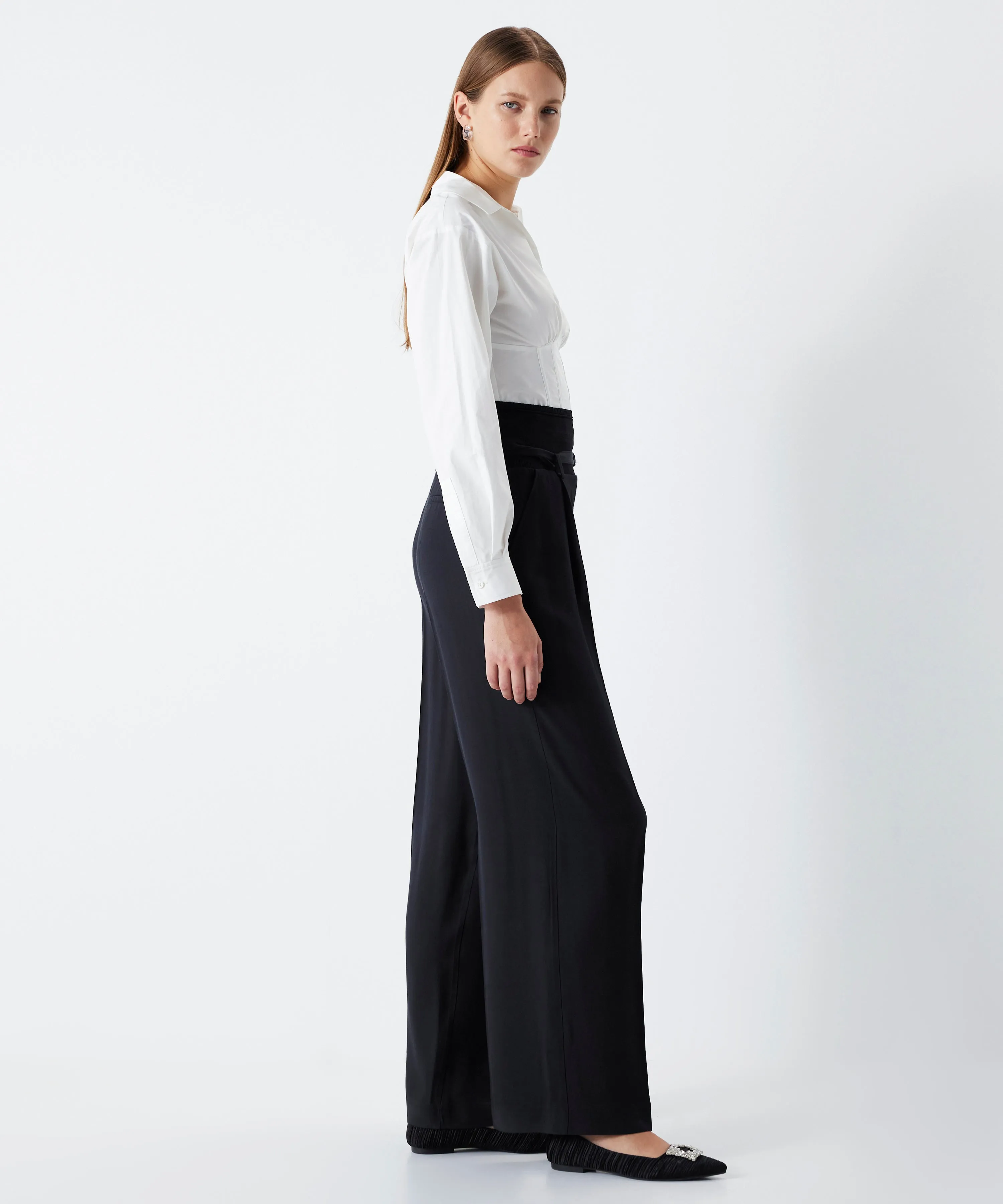 Ipekyol Ribana Mix Wide Leg Fit Trousers Navy Blue