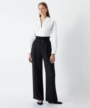 Ipekyol Ribana Mix Wide Leg Fit Trousers Navy Blue