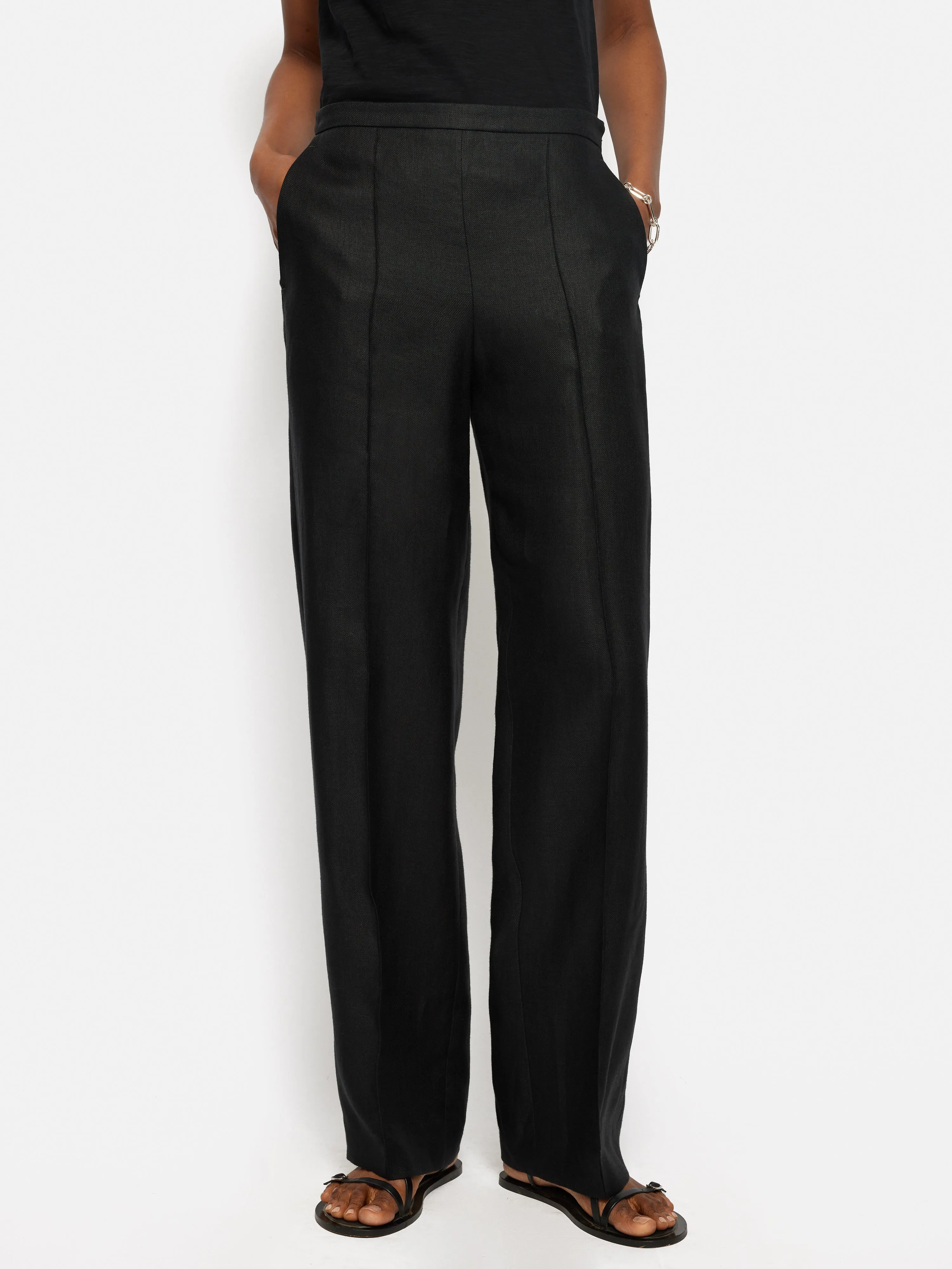 Irish Linen Twill Palazzo Trouser | Black