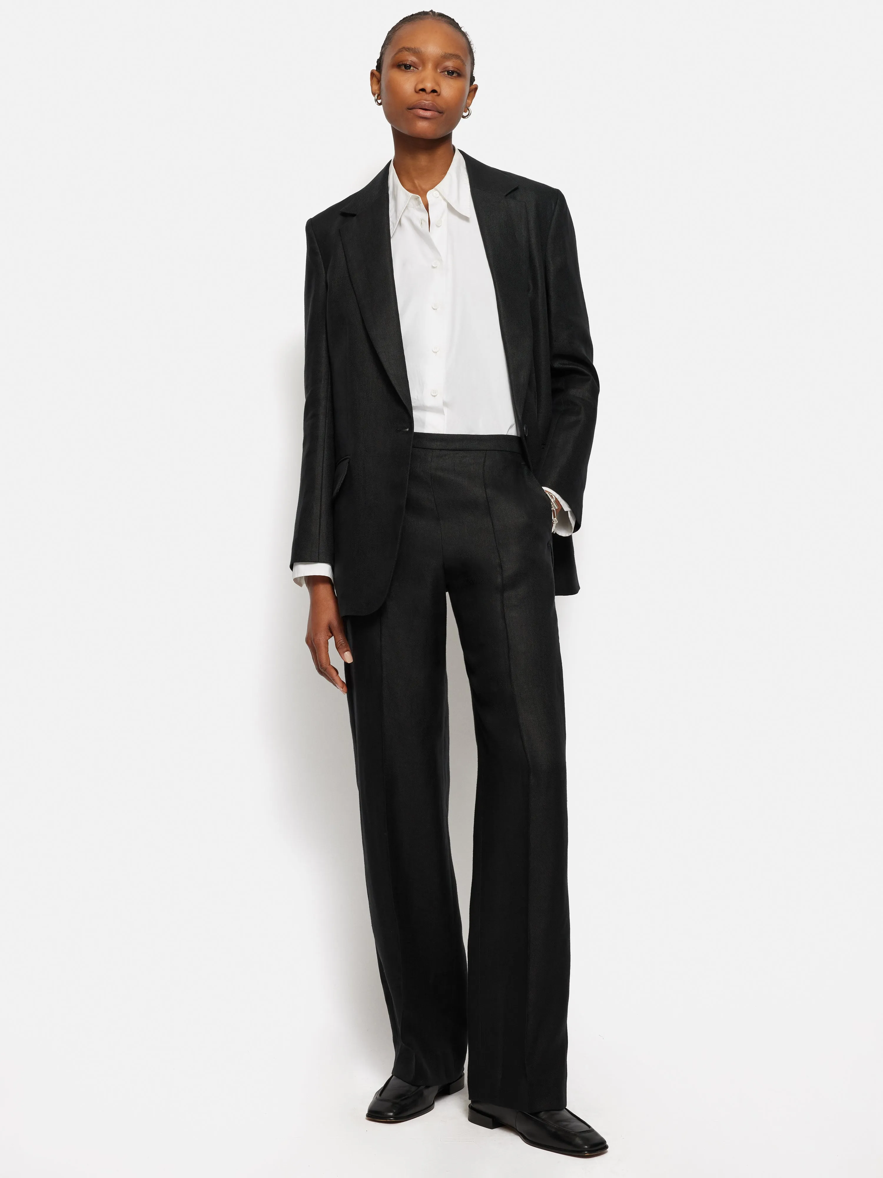 Irish Linen Twill Palazzo Trouser | Black