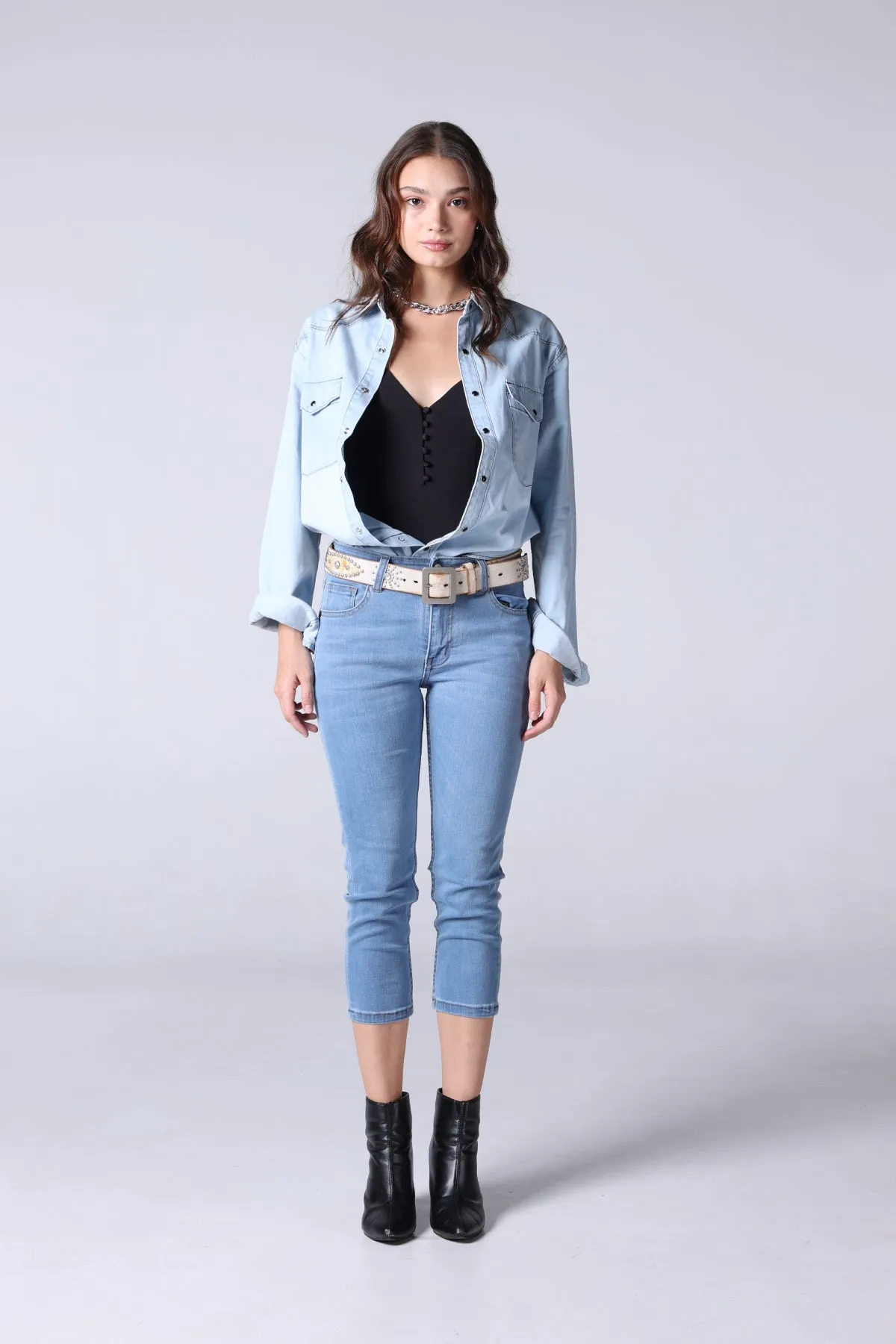 Jack Russel - Women Jeans - Klassik JF-MOM/LB Cropped Skinny Fit Light Blue Mid Waisted