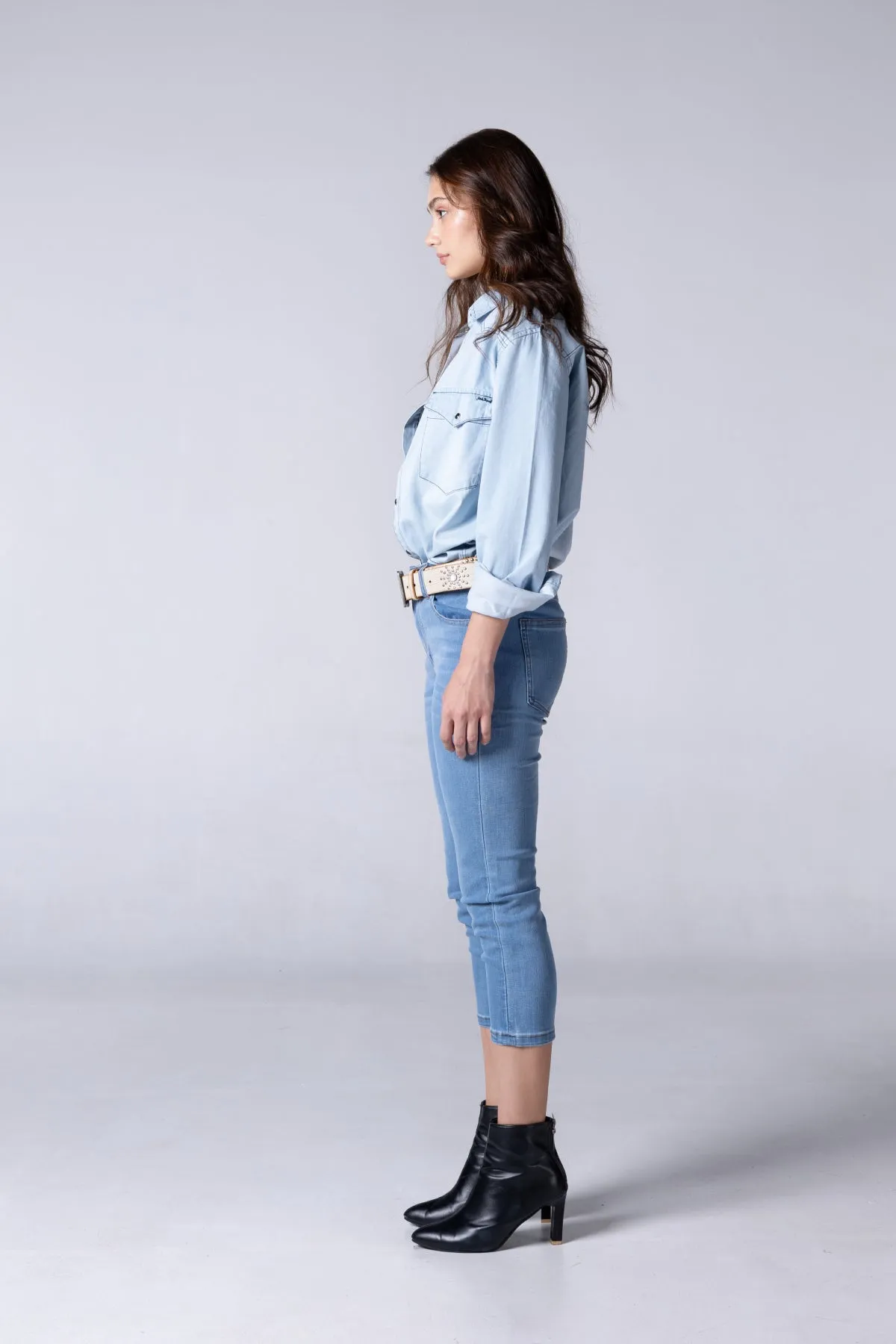 Jack Russel - Women Jeans - Klassik JF-MOM/LB Cropped Skinny Fit Light Blue Mid Waisted