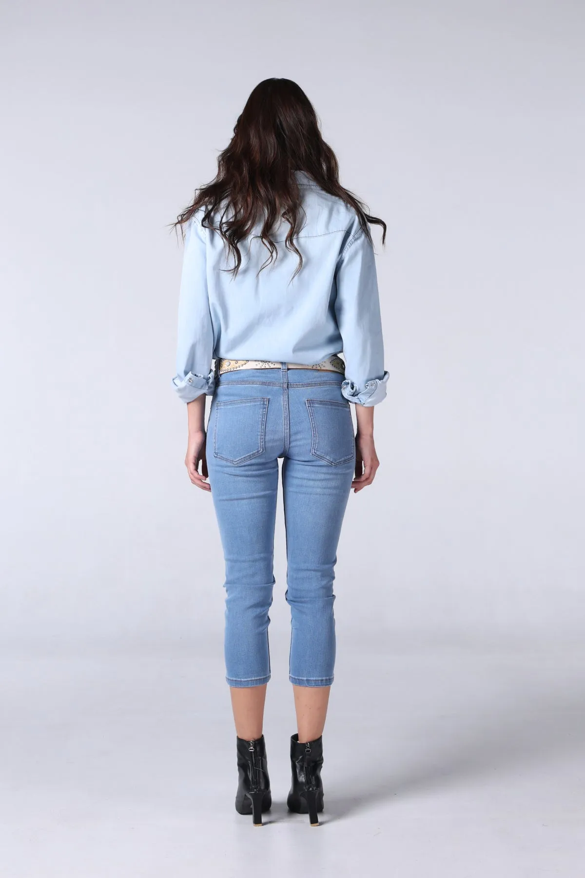 Jack Russel - Women Jeans - Klassik JF-MOM/LB Cropped Skinny Fit Light Blue Mid Waisted