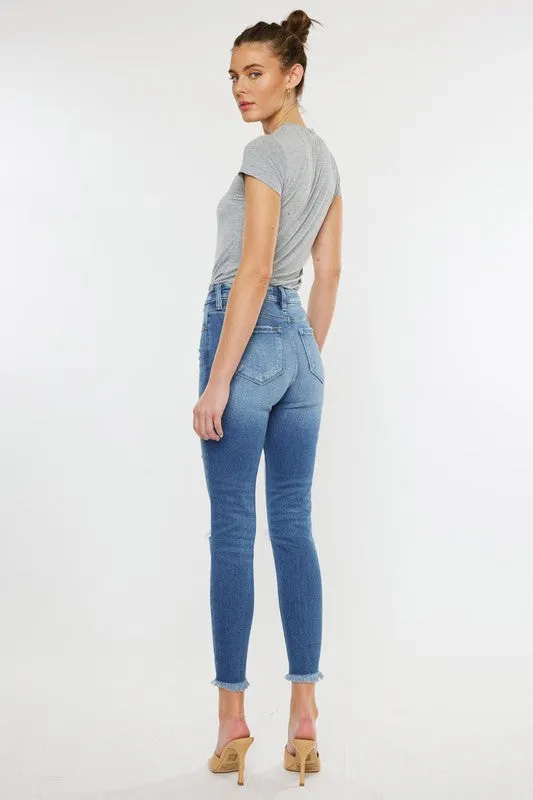 Jamie High Rise Fray Hem Ankle Skinny Jeans