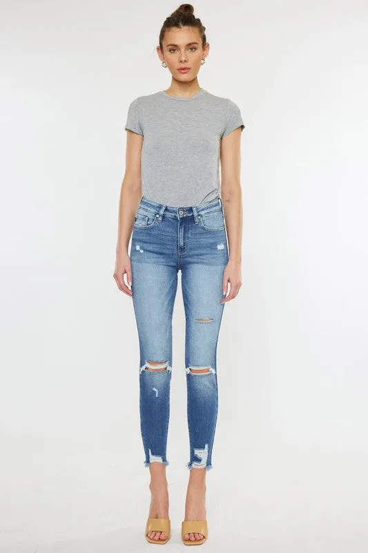 Jamie High Rise Fray Hem Ankle Skinny Jeans