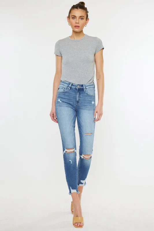 Jamie High Rise Fray Hem Ankle Skinny Jeans