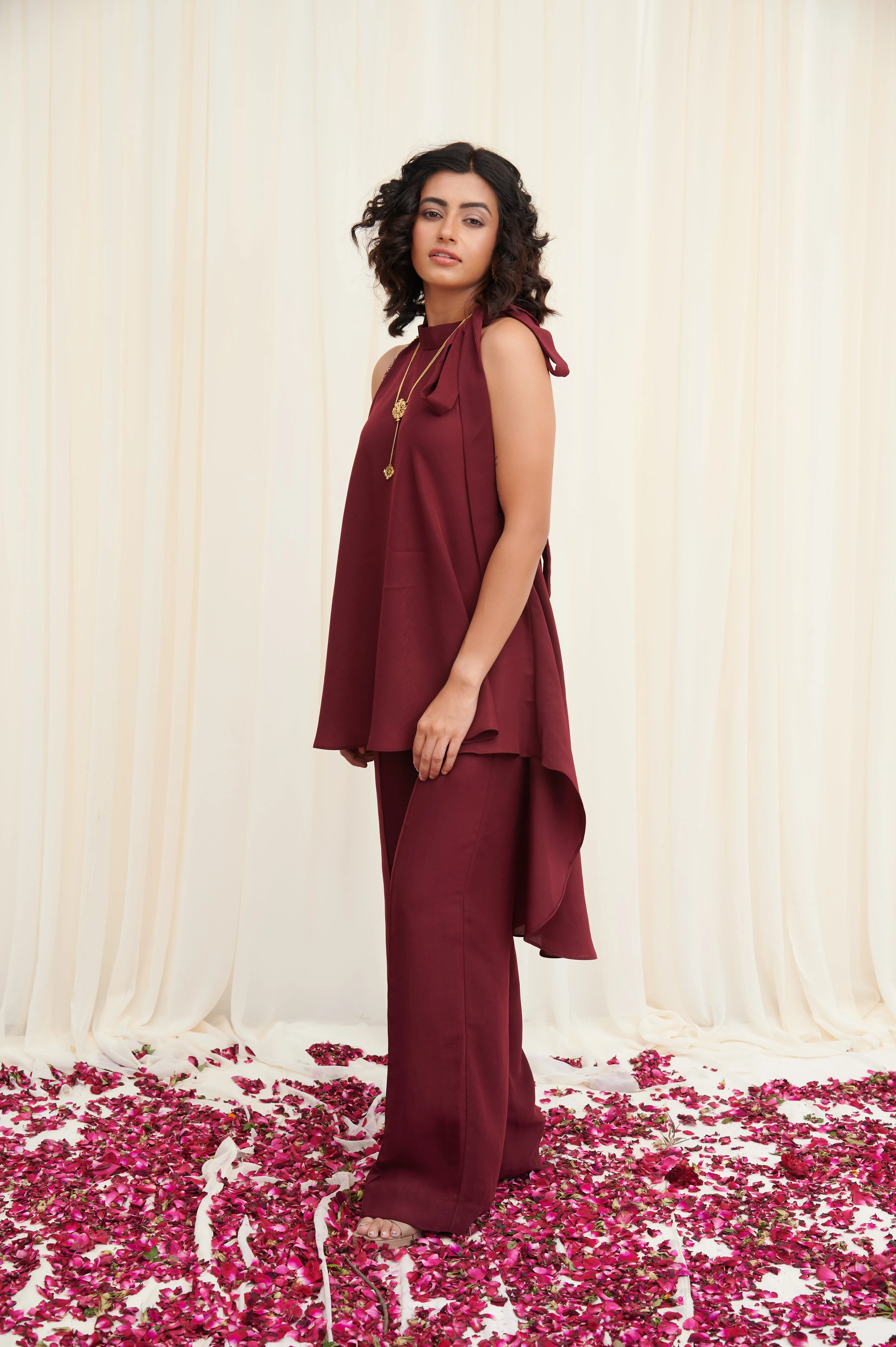 Kangul co-ord set Maroon Crepe Top with pants