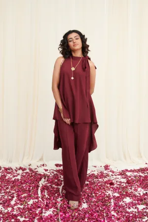 Kangul co-ord set Maroon Crepe Top with pants