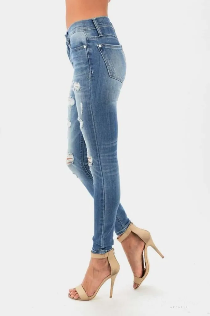 Kiss On The Chic - Distressed Skinny Jeans