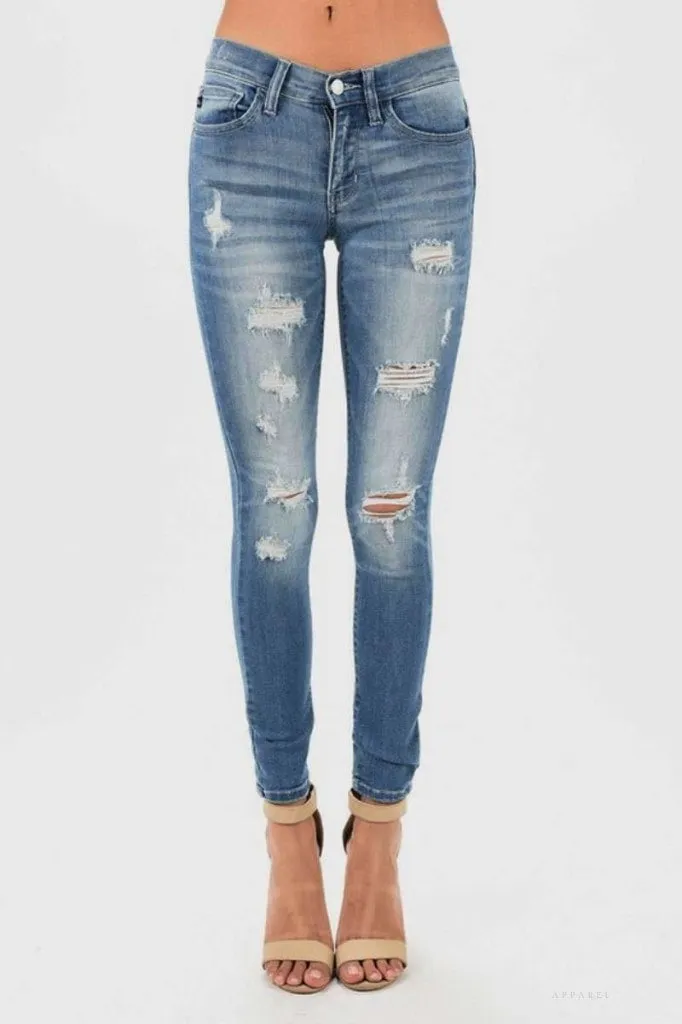 Kiss On The Chic - Distressed Skinny Jeans