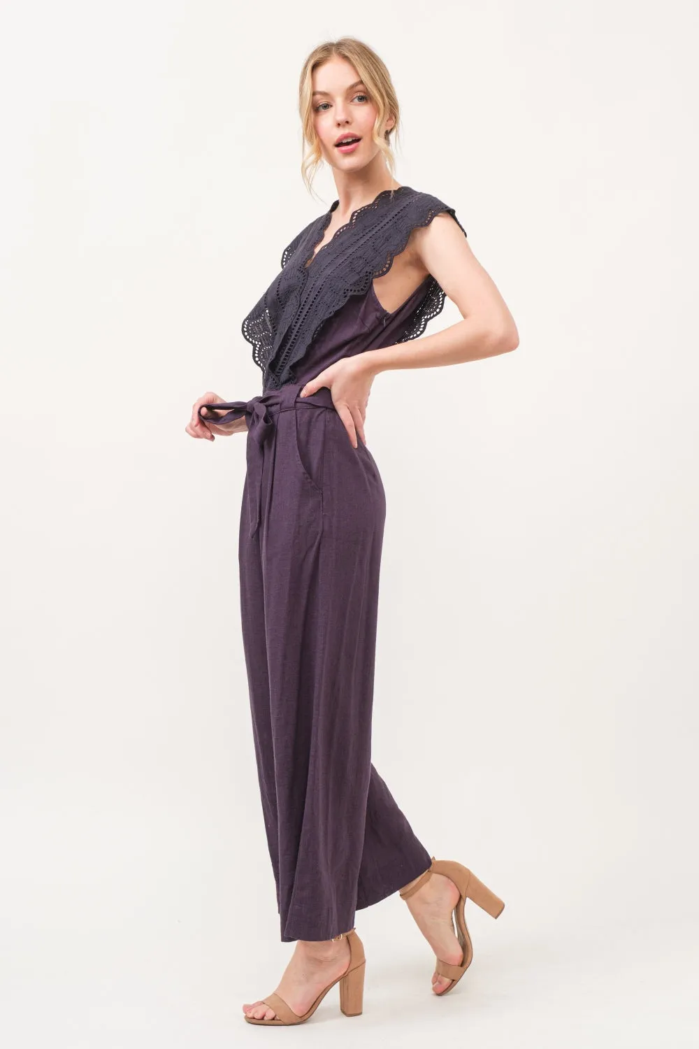 Laced Surplice Tie Waist Jumpsuit