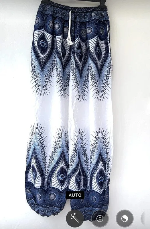 Ladies White Blue Harem Pants Gypsy Hippy Aladdin Genie Female Womens Trousers