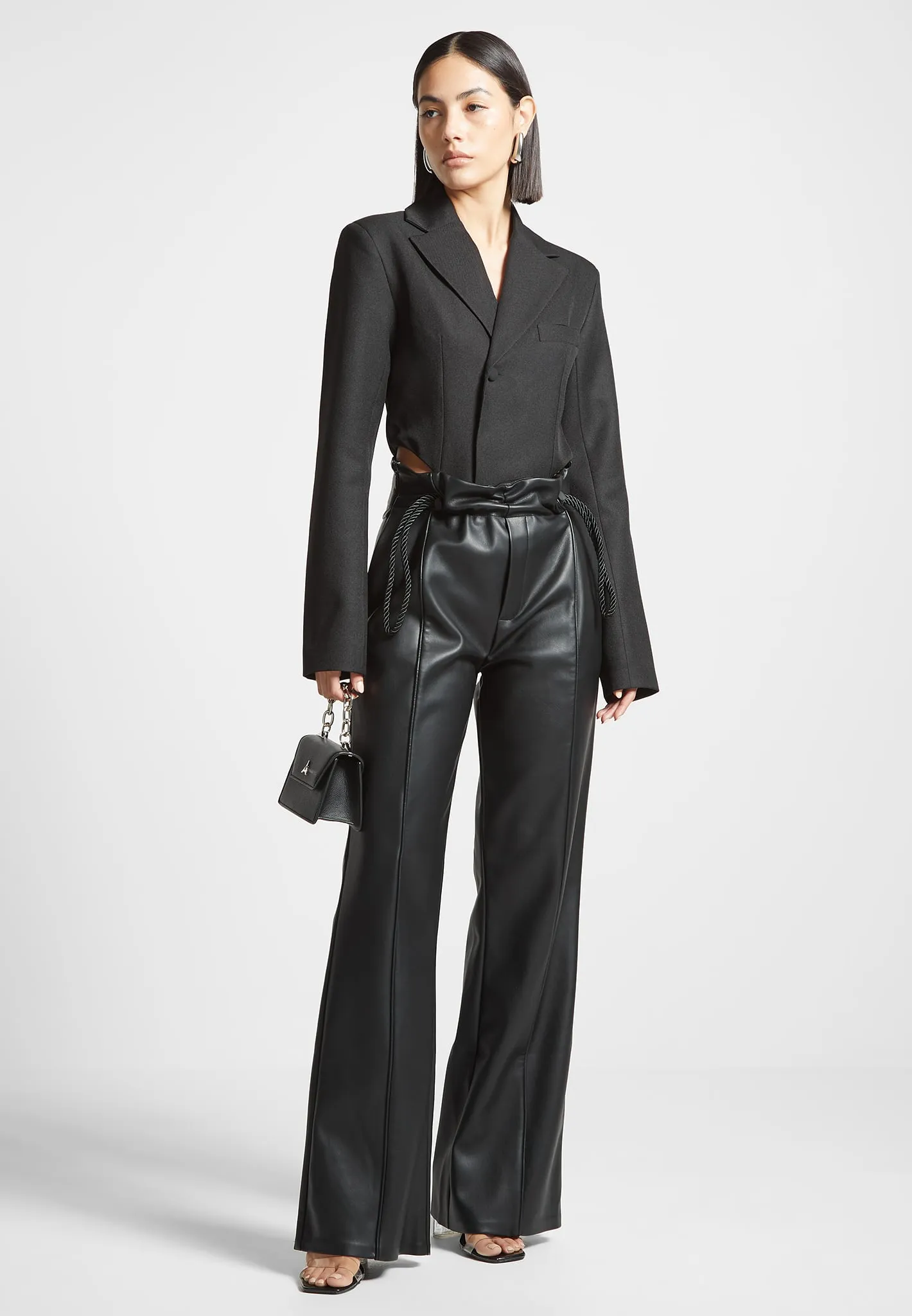 Leather Rope Tie Trousers - Black