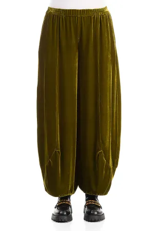 Loose Golden Lime Silk Velvet Trousers