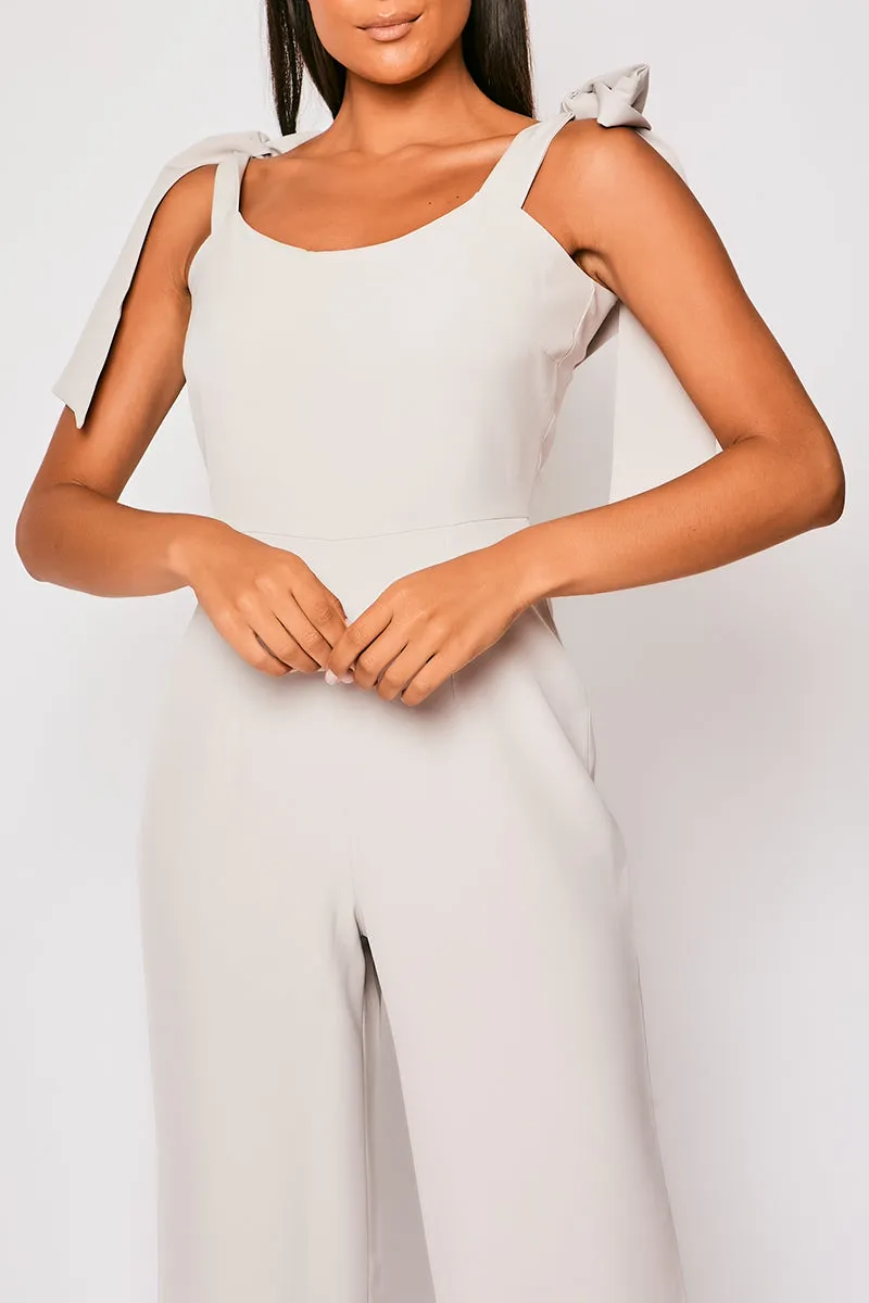 Madellyn - Grey Tie Up Shoulder Palazzo Jumpsuit