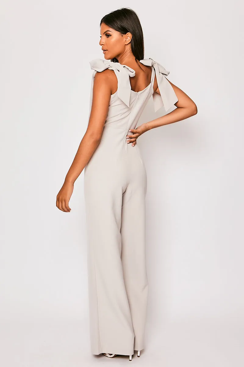 Madellyn - Grey Tie Up Shoulder Palazzo Jumpsuit