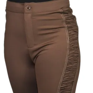 Maniere de Voir Pants Brown Ruched Sides Ankle Zip Stretch Straight High Waist Size 4