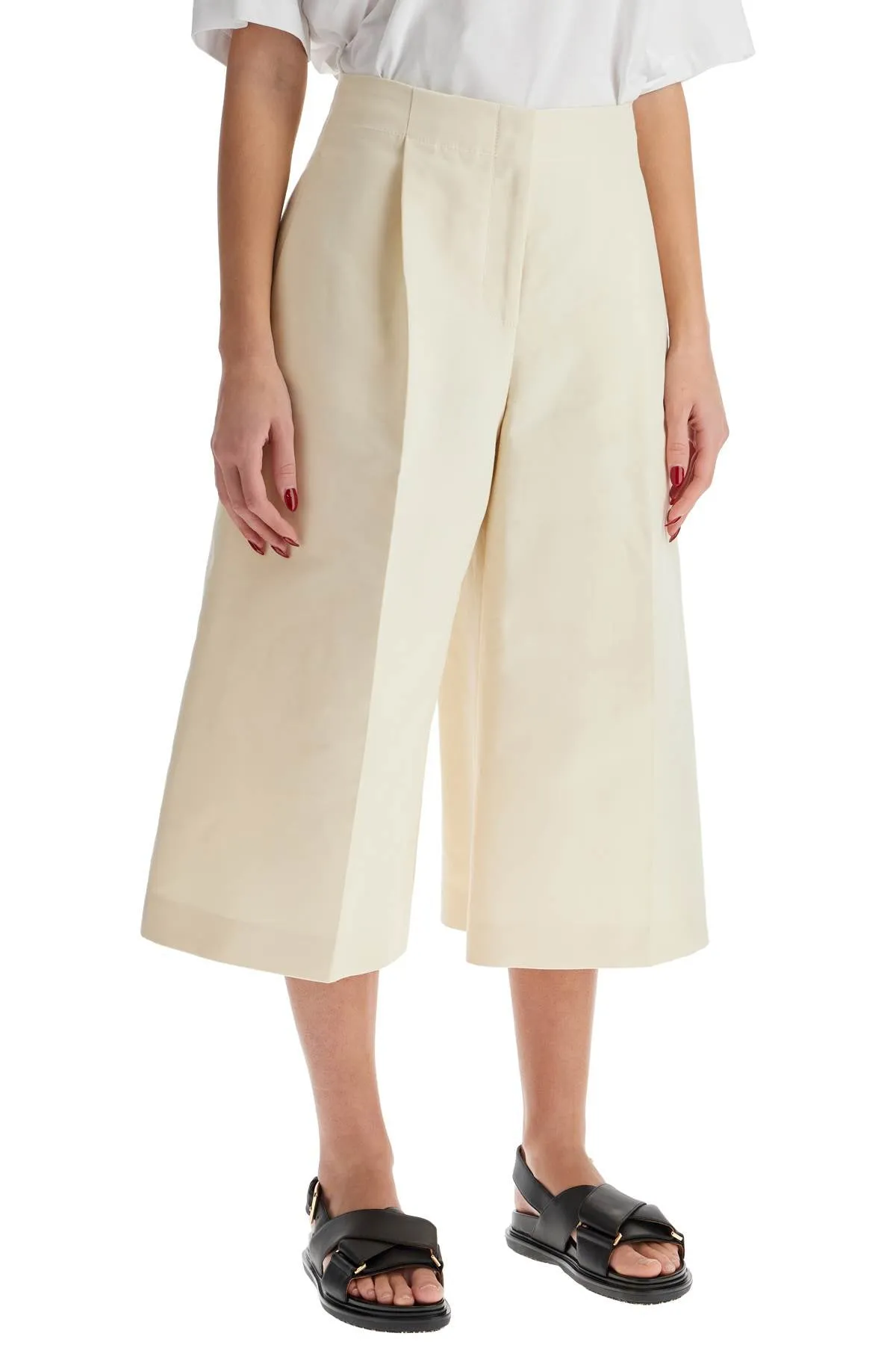 Marni Cropped Cotton Pants In Pure Cotton