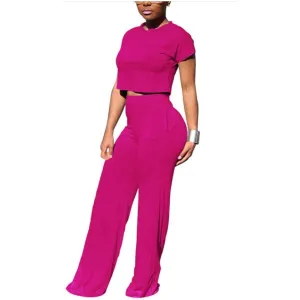 MB FASHION Two-Piece Cropped Top and High-Waisted Wide-Leg Pants Set 1616