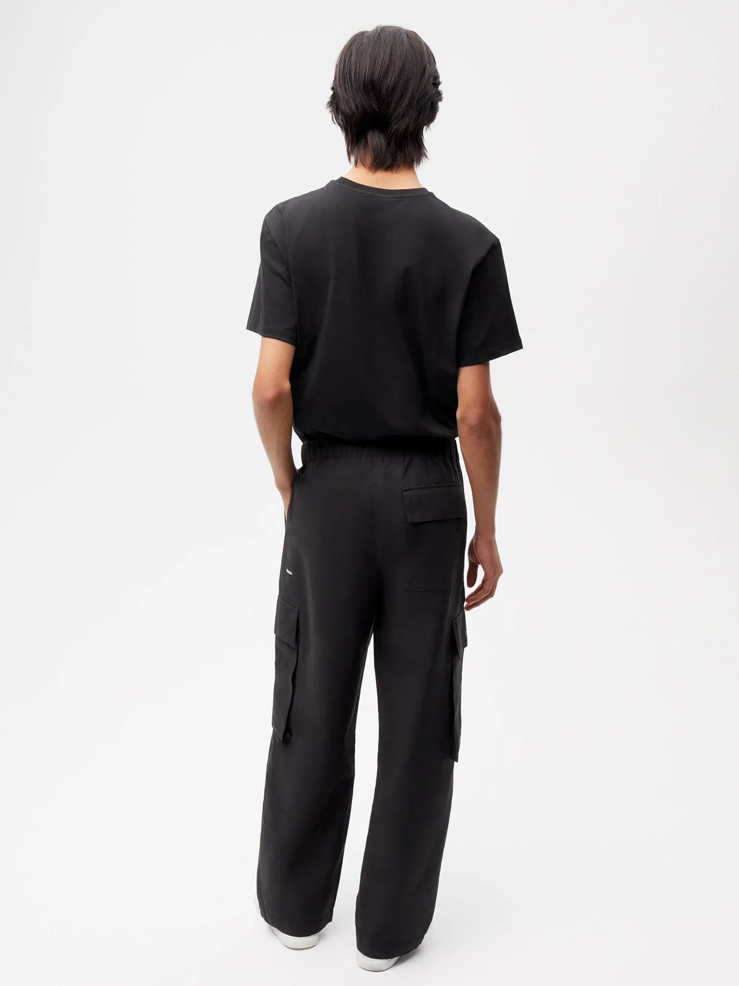 Mens Organic Cotton Linen Cargo Pants—black