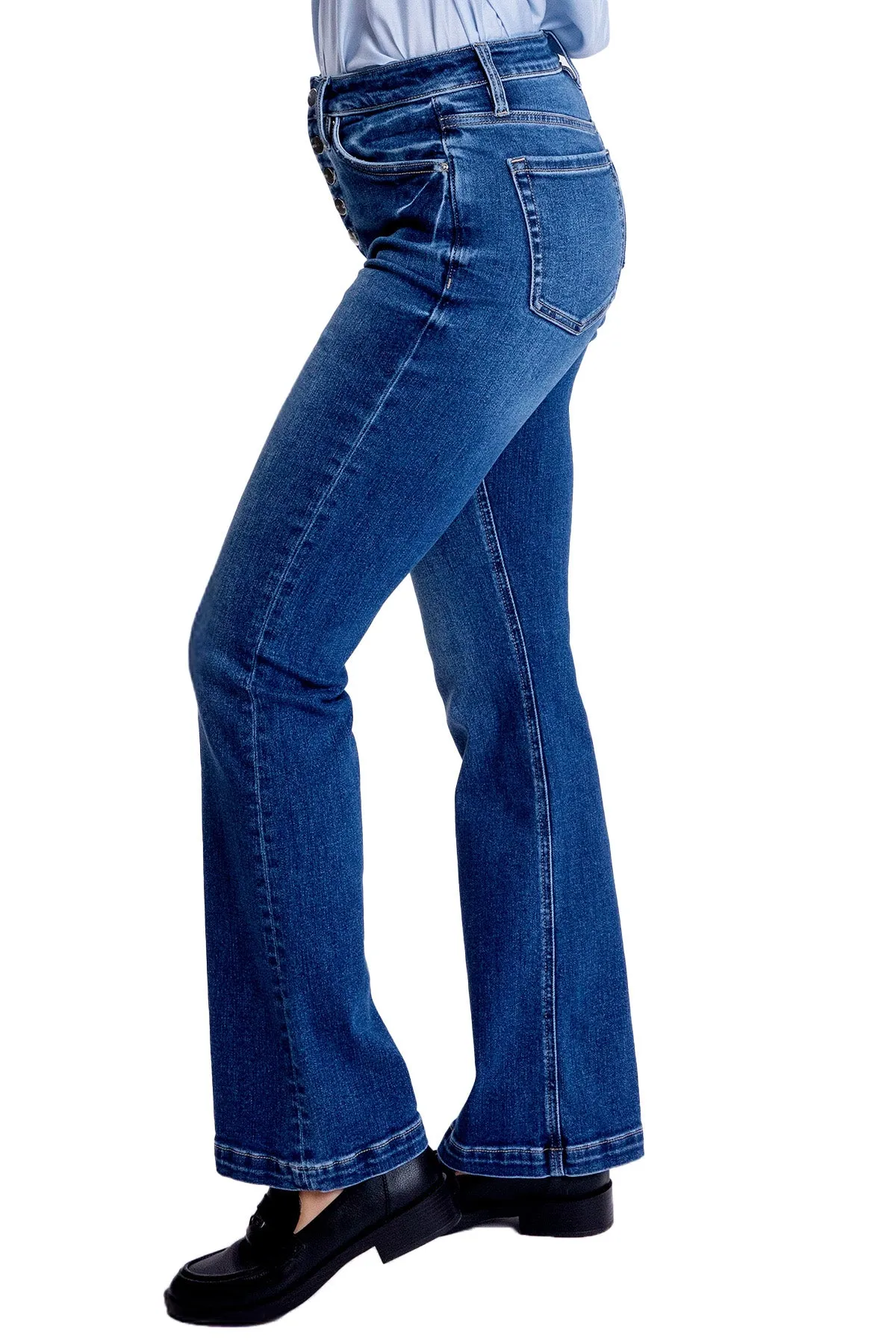 Mia High Rise Exposed Button Bootcut  Jeans