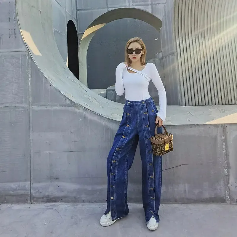 Multi-Button Jeans Pants