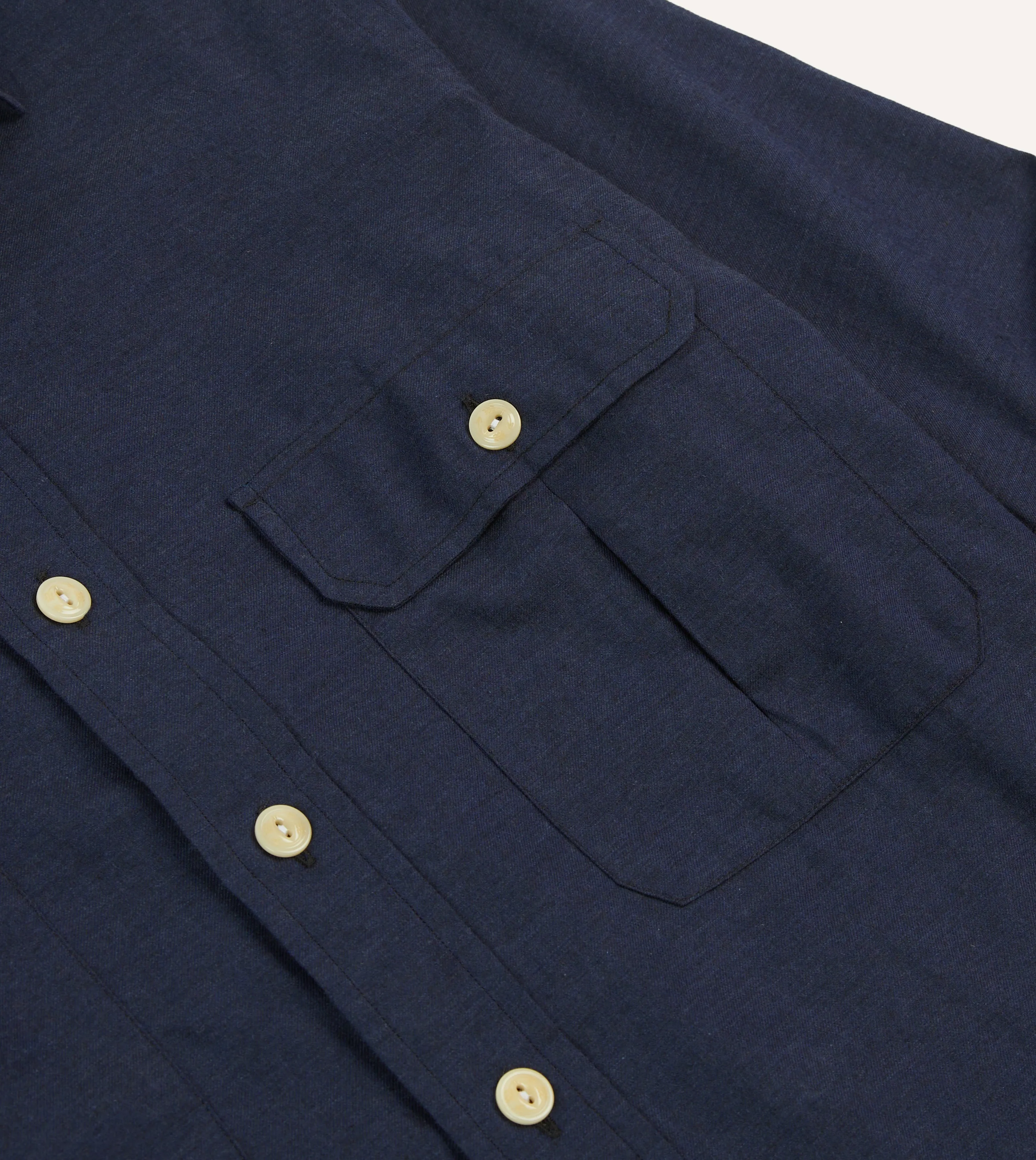 Navy Cotton Flannel Two-Pocket Work Shirt