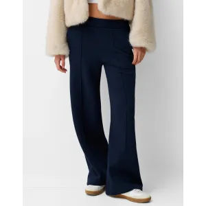 Navy Front Seam Wide Leg Trousers