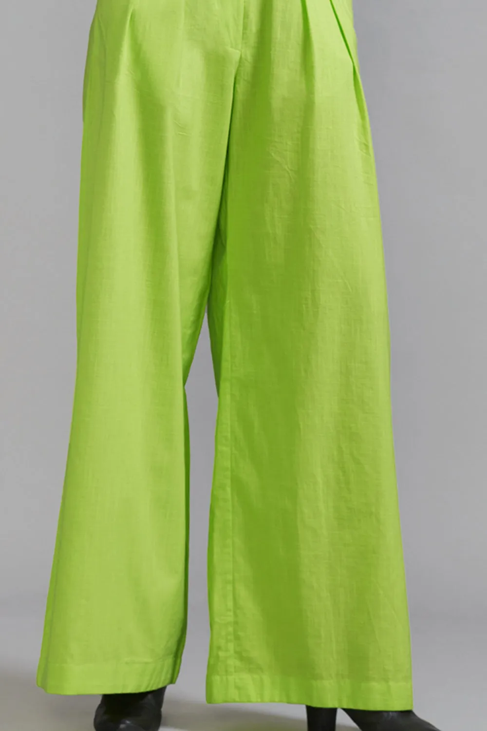 Neon Green Cotton Pleated Pant Set