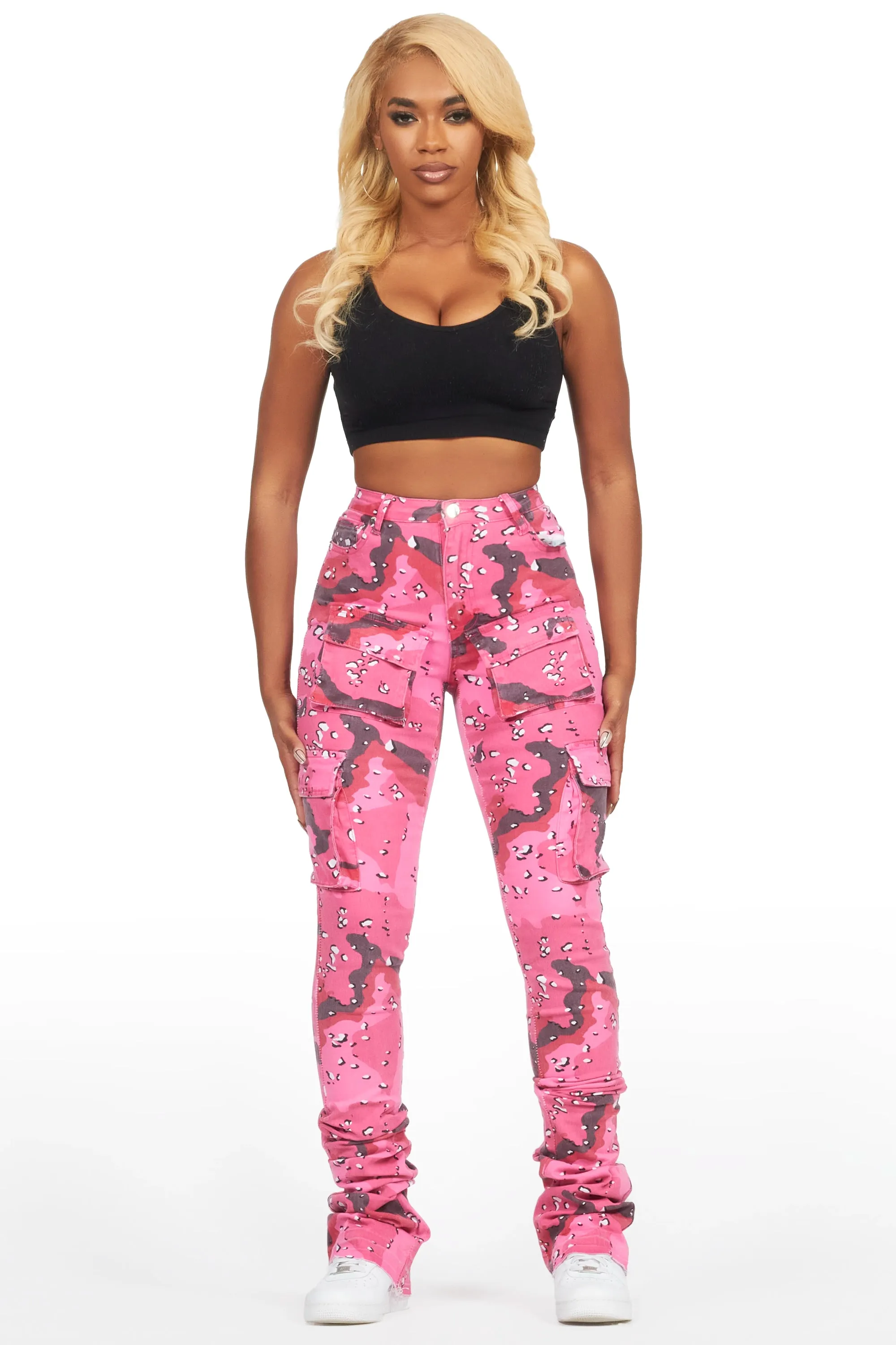 Noor Pink Camo Cargo Super Stacked Jean