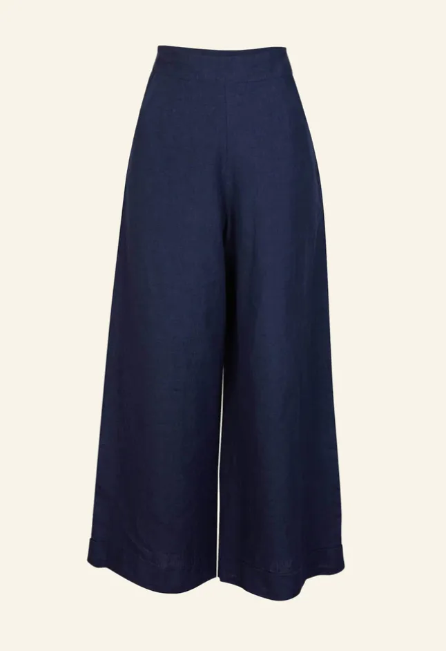 Palava Josephine Navy Plain Linen Trousers