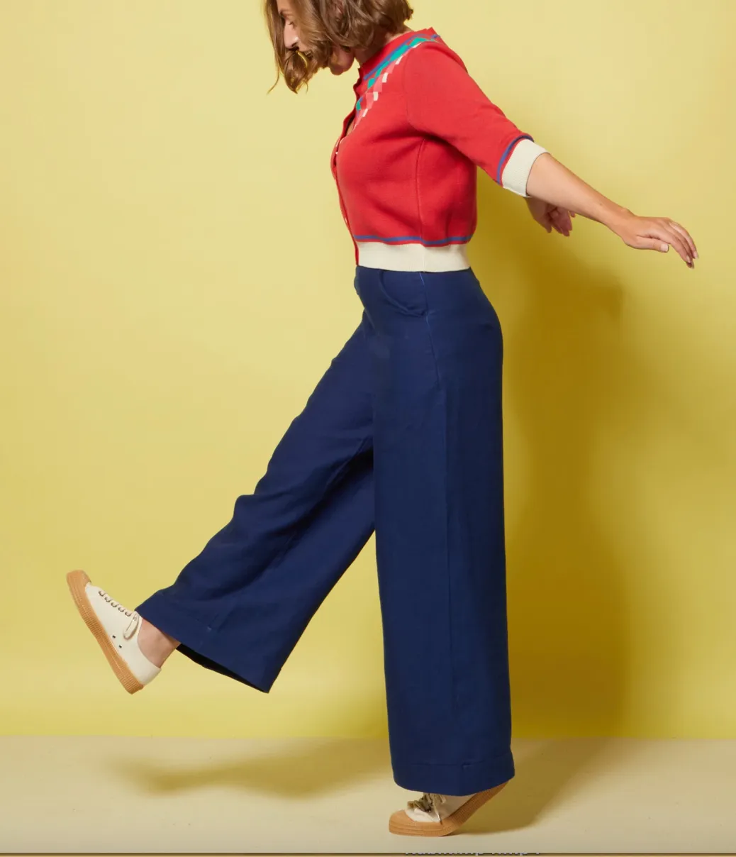 Palava Josephine Navy Plain Linen Trousers