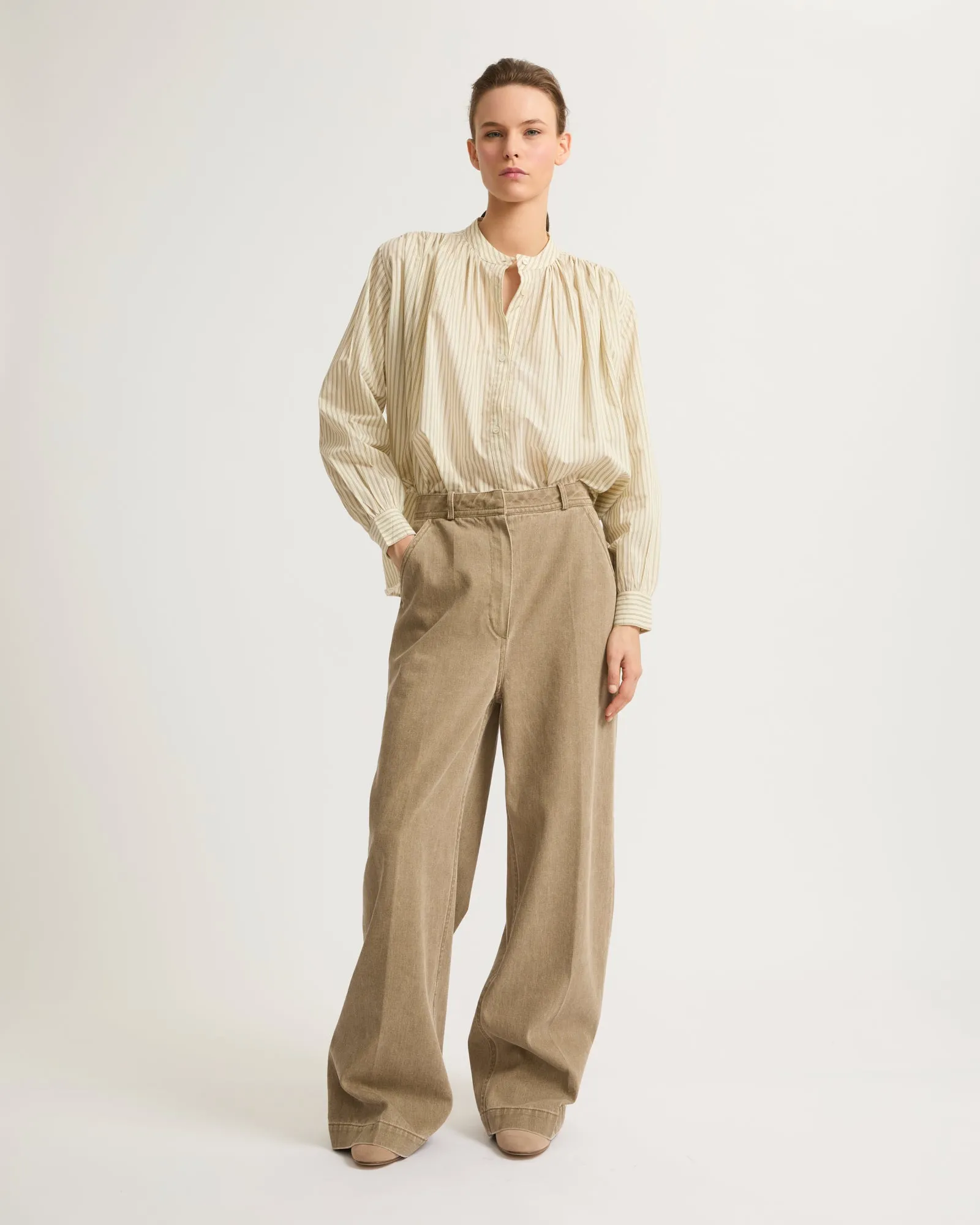 Pleated cotton-blend shirt