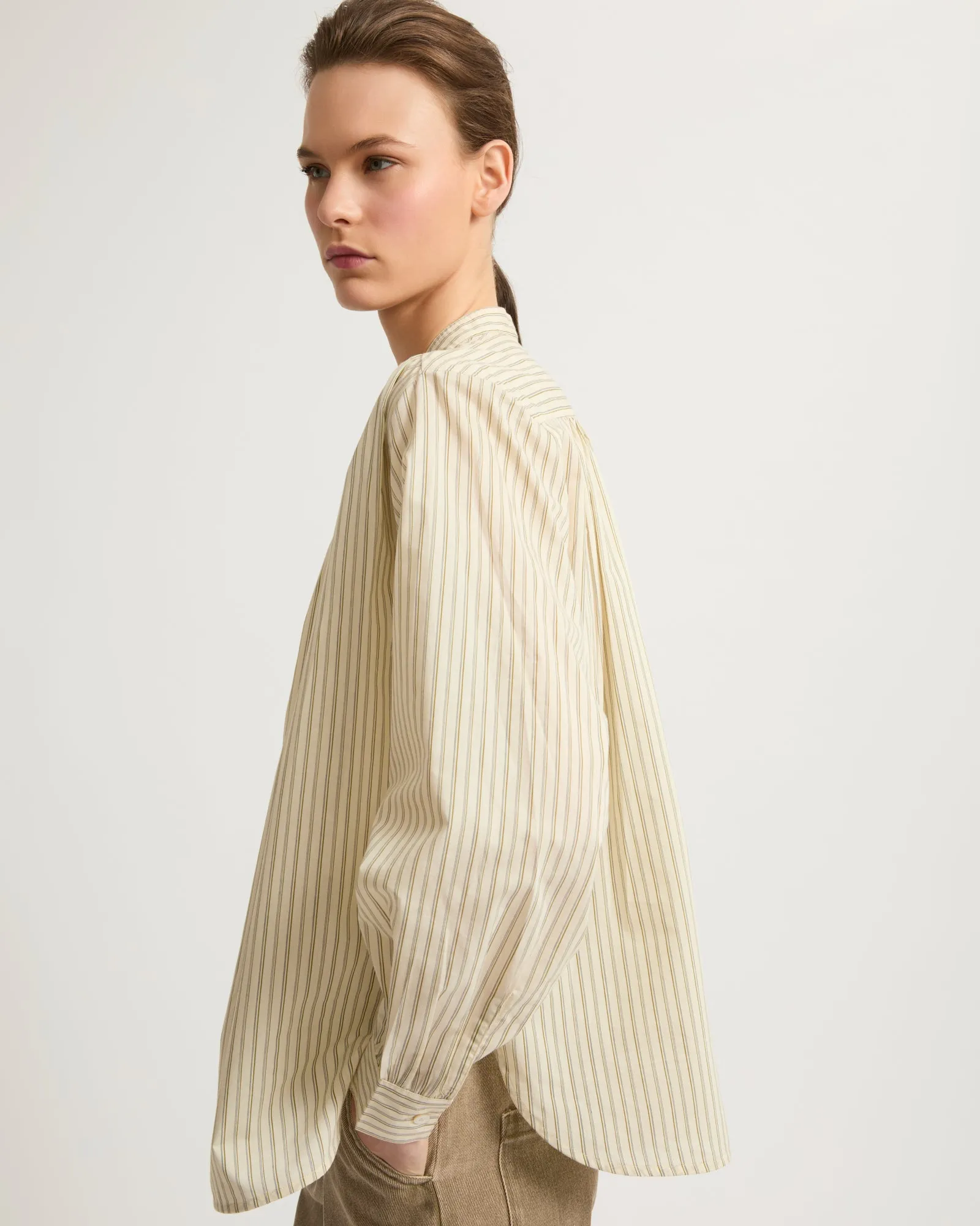 Pleated cotton-blend shirt