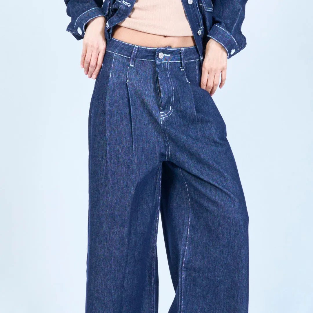 Pleated denim trousers with tailored fit wholesale