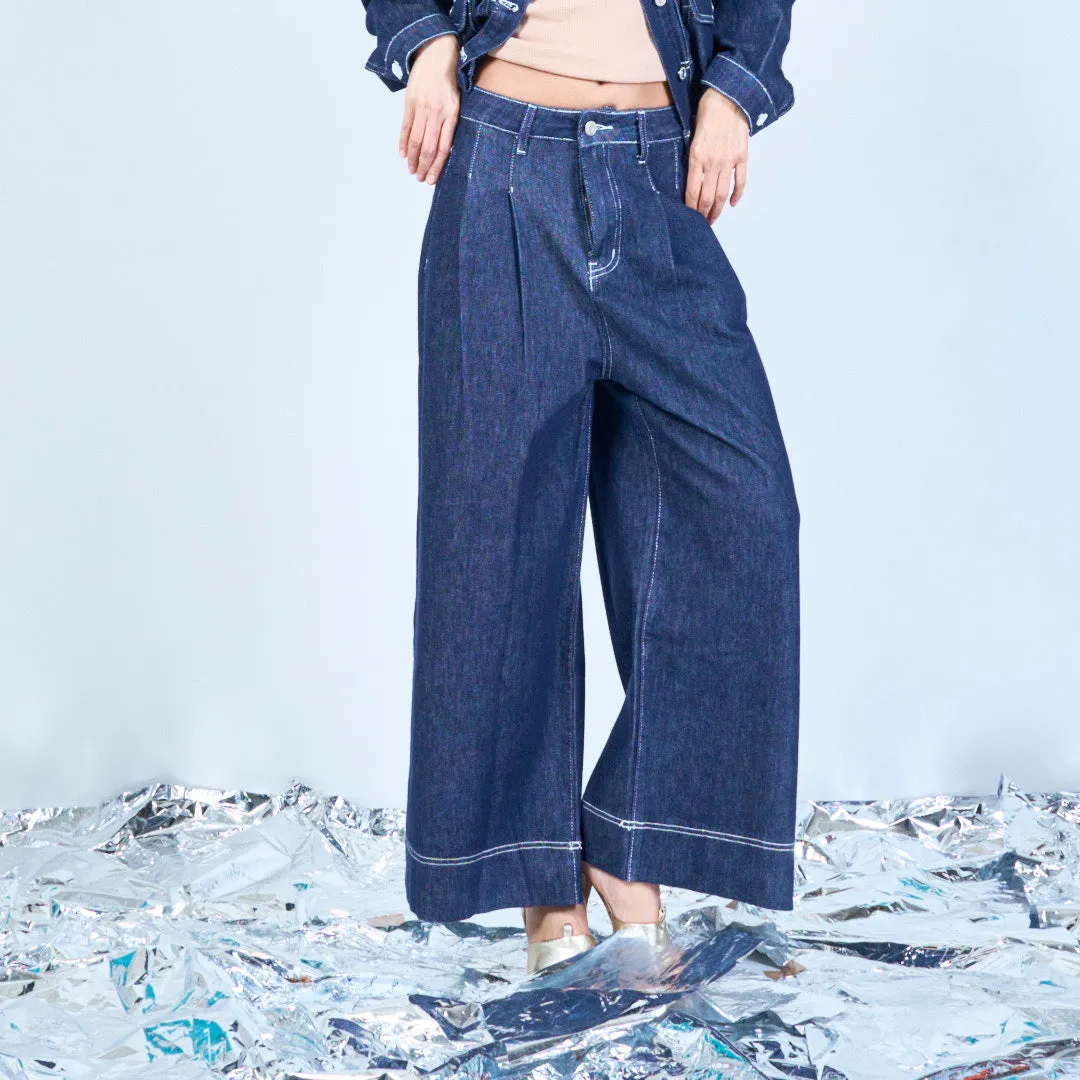 Pleated denim trousers with tailored fit wholesale