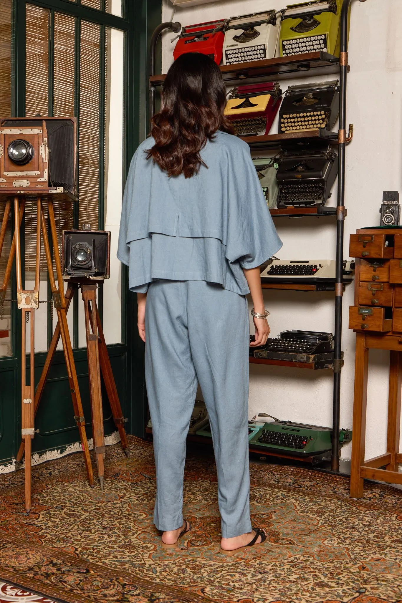 Pleated Linen Pants - Slate Blue