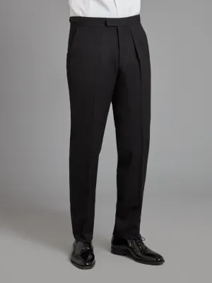 Pleated Tuxedo Pants - Black Barathea