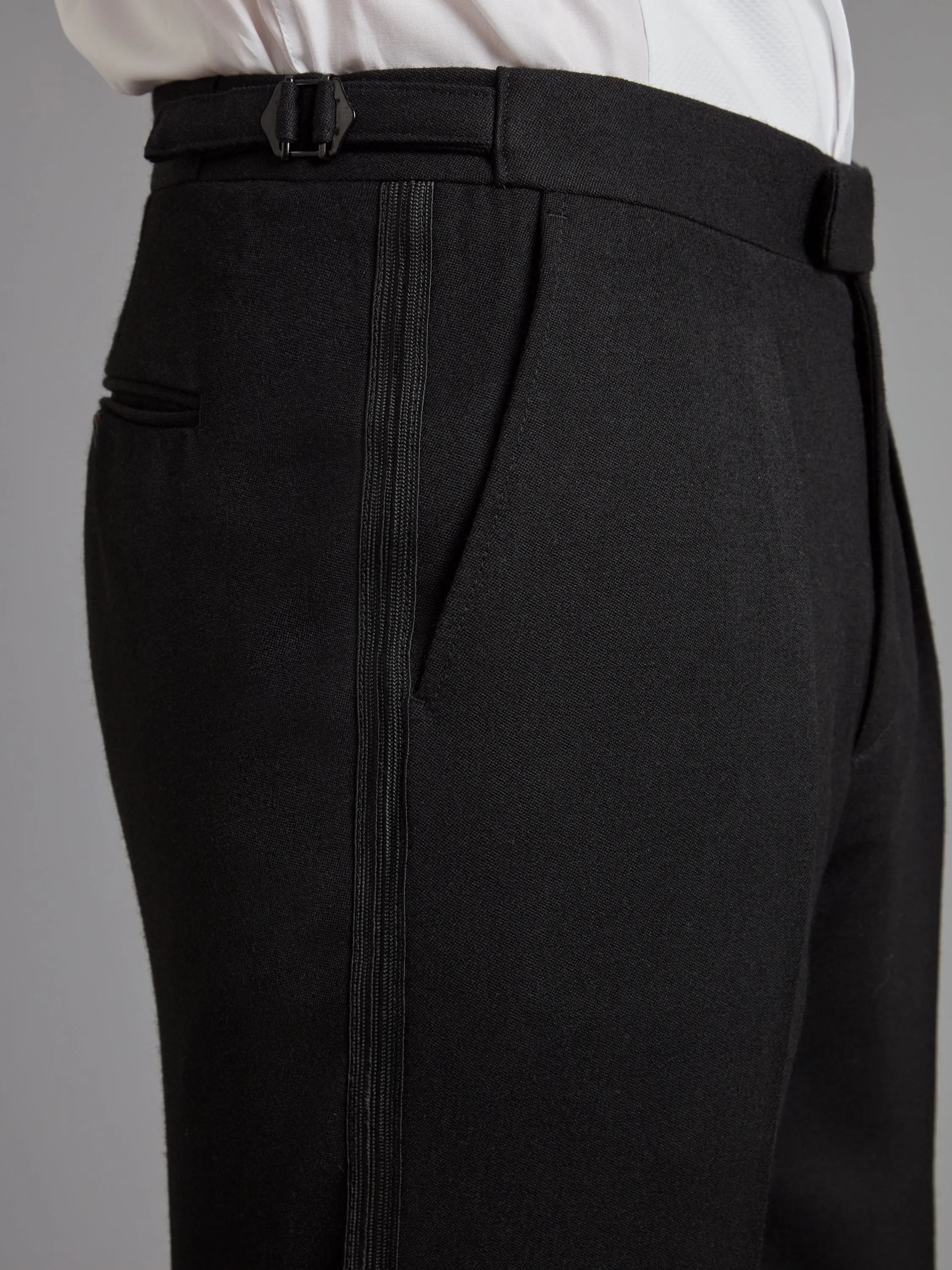 Pleated Tuxedo Pants - Black Barathea