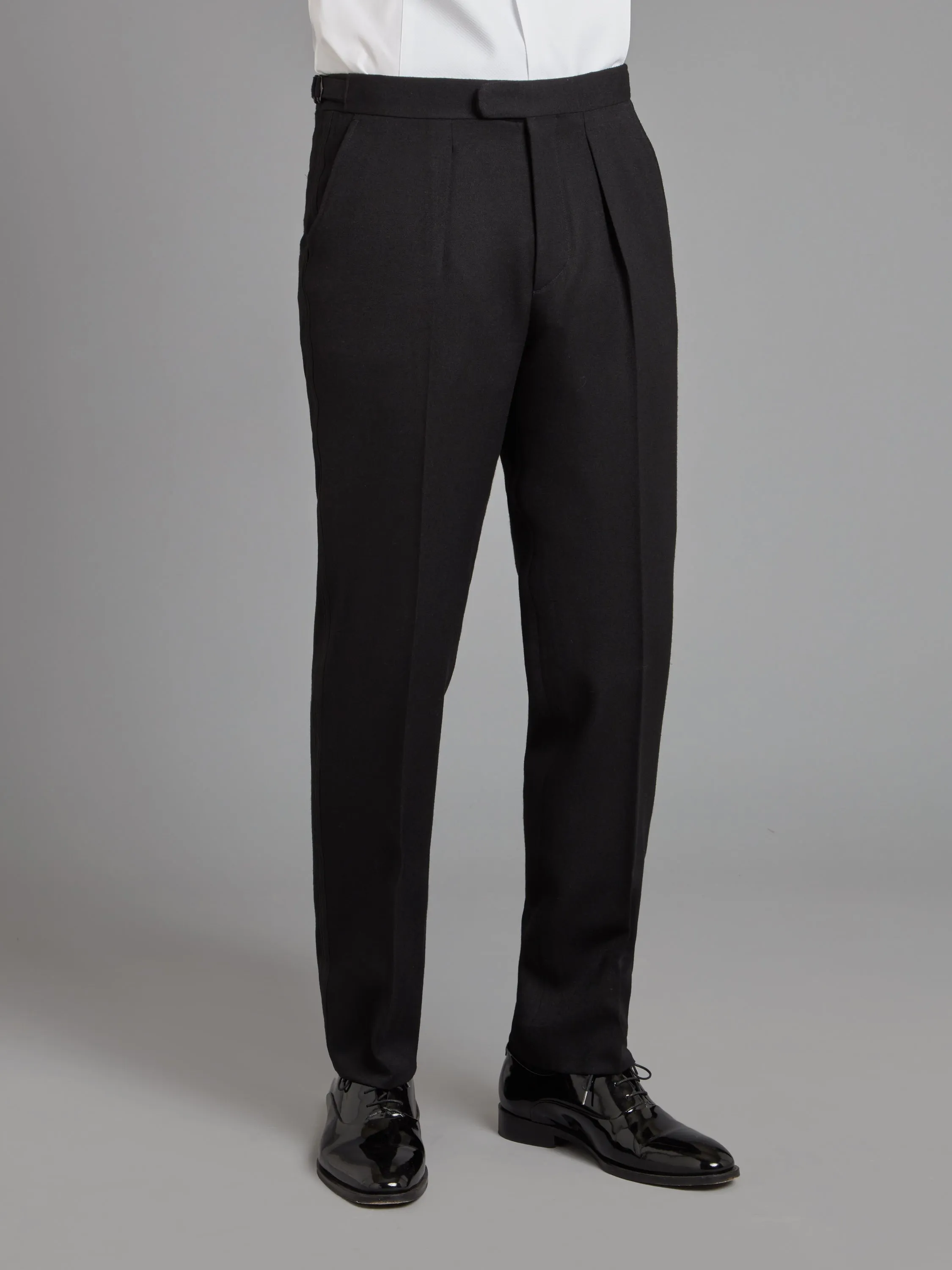 Pleated Tuxedo Pants - Black Barathea