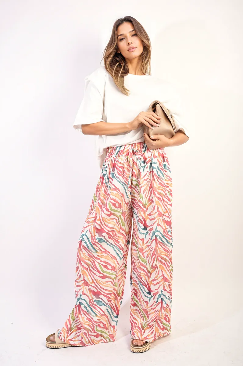 Pleated Wide Leg And Elastic Waist Trousers