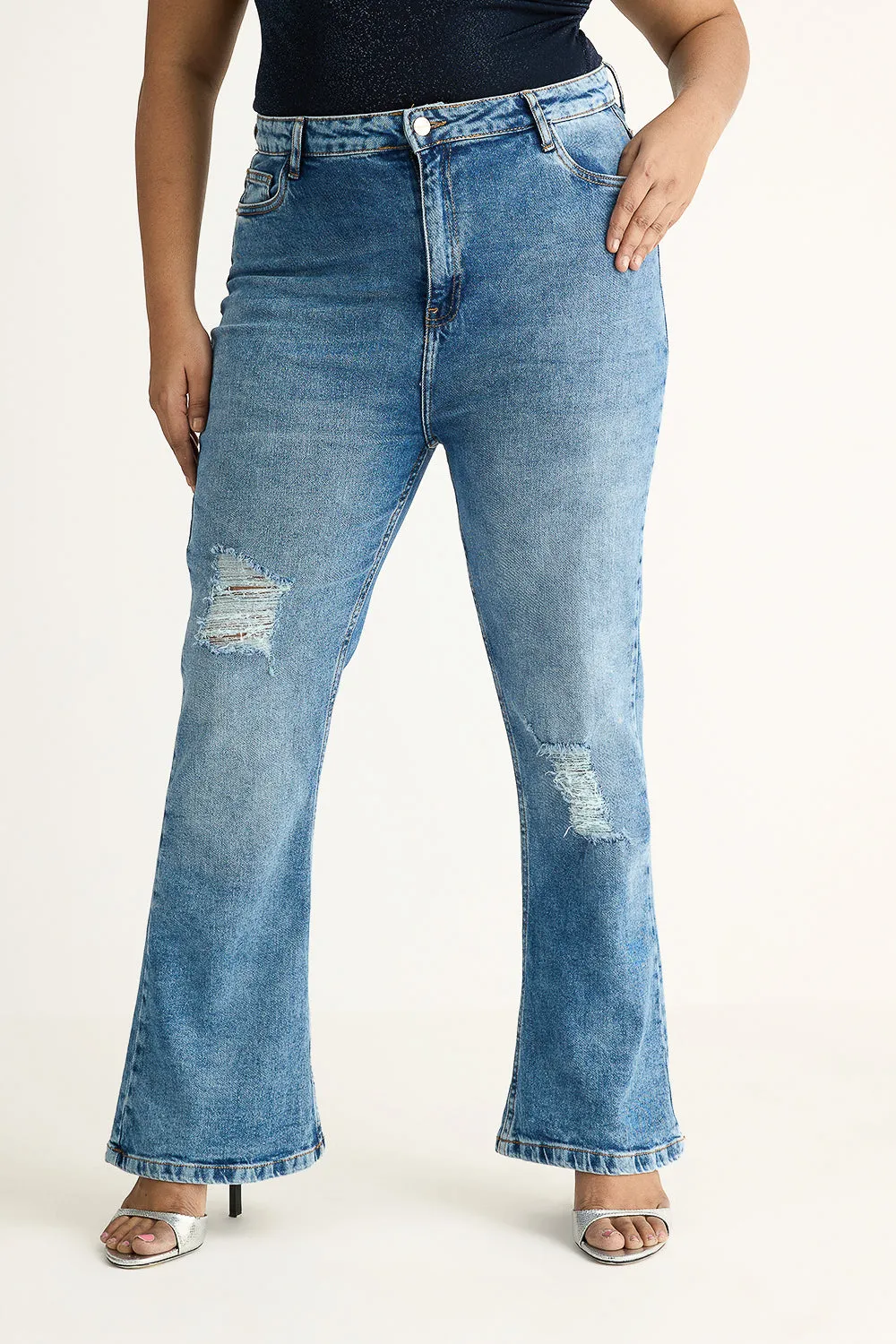 Radiant Curve Distressed Bootcut Jeans