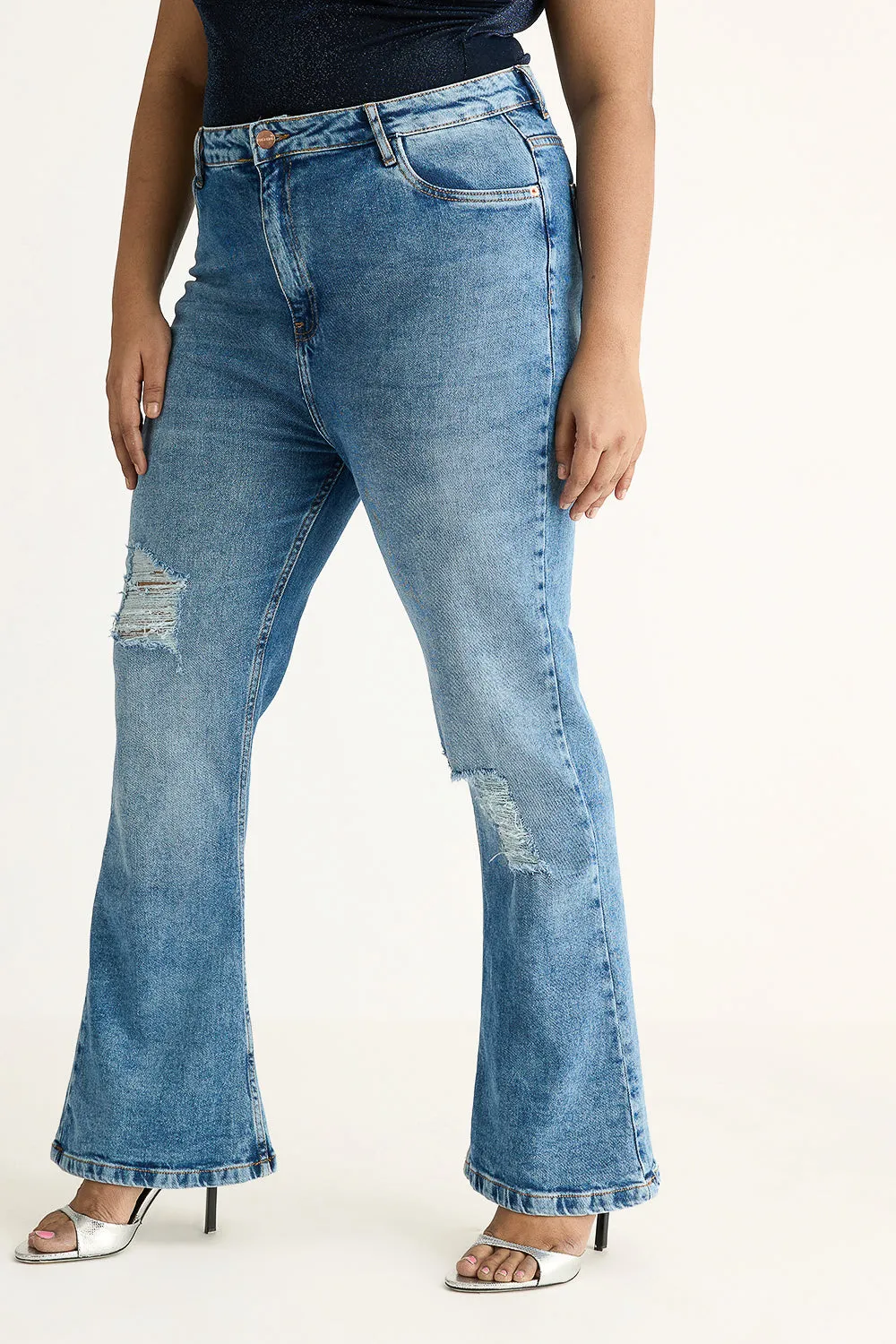 Radiant Curve Distressed Bootcut Jeans